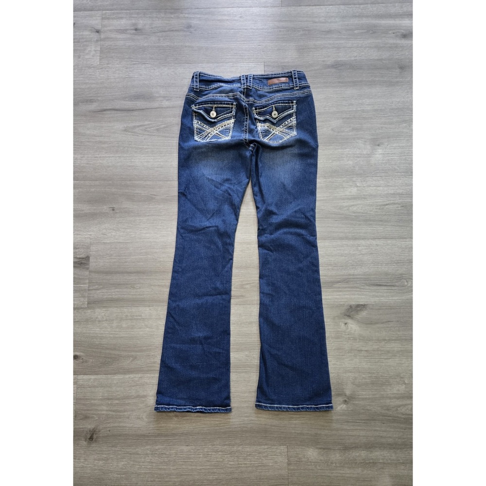WallFlower Luscious Curvy Fit Bootcut Jeans Dark Wash Blue Thick Stitch Size 5 - Picture 2 of 14